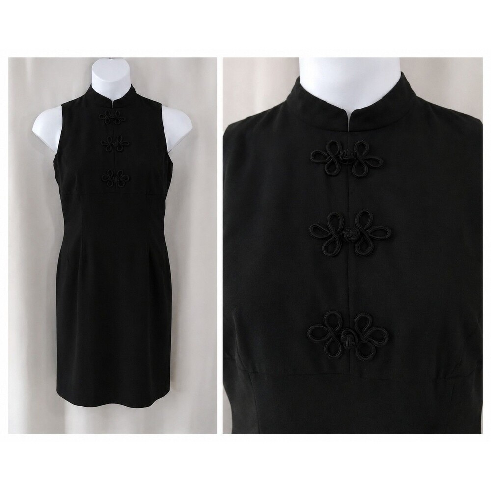 Vintage 90s MariAnna Size 12 Black Cheongsam dress Mandarin Collar lined